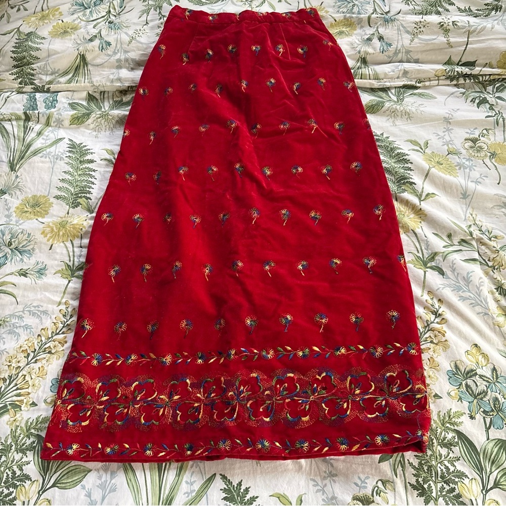 Vintage Red Floral Midi Skirt